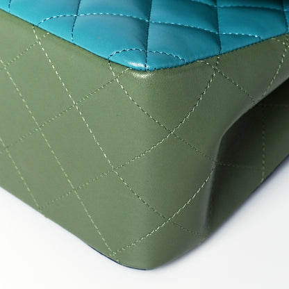 Chanel Lambskin Quilted Tri-Color Jumbo Double Flap Navy Blue Green 9 of 9