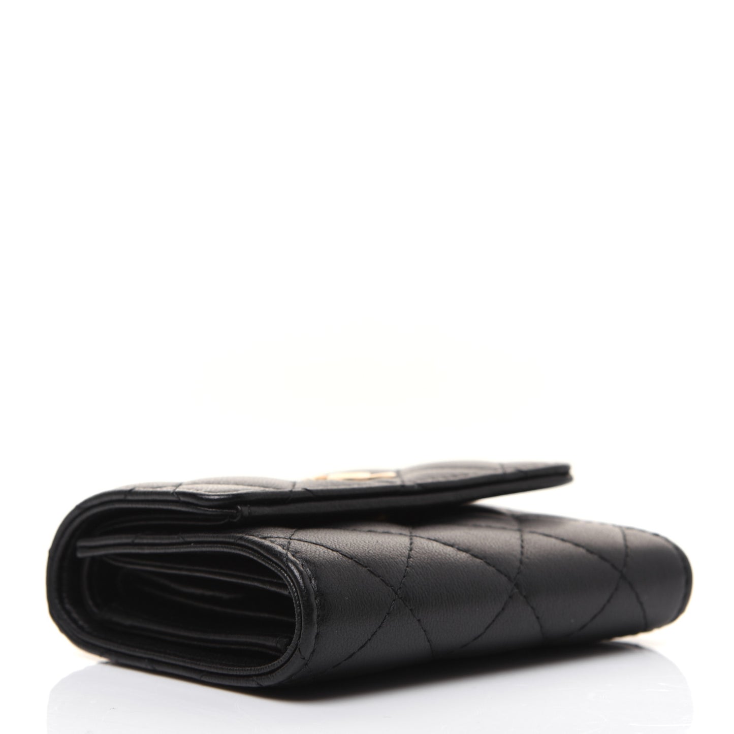 Lambskin Quilted Small Compact Wallet Black