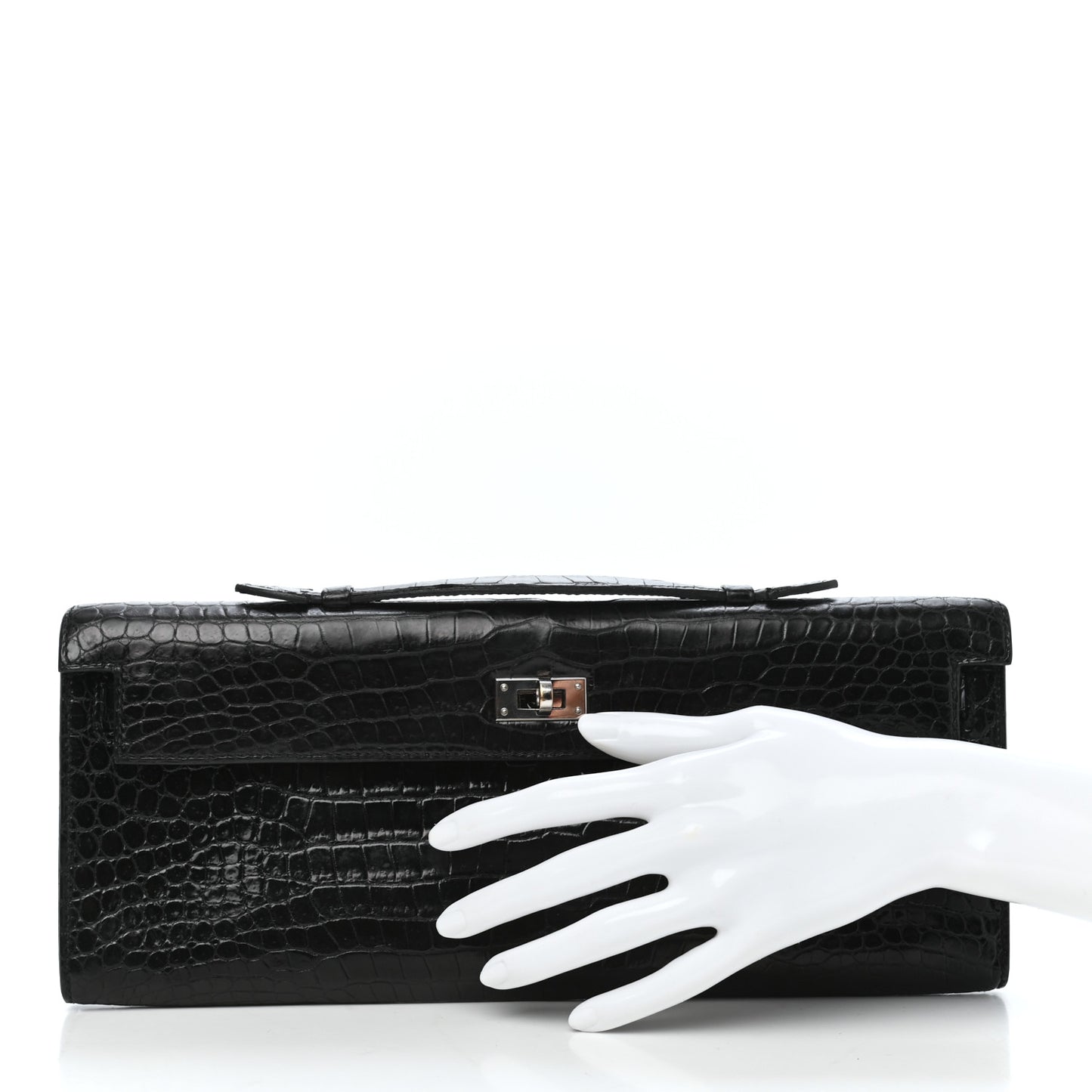 Matte Porosus Crocodile Kelly Cut Pochette Black