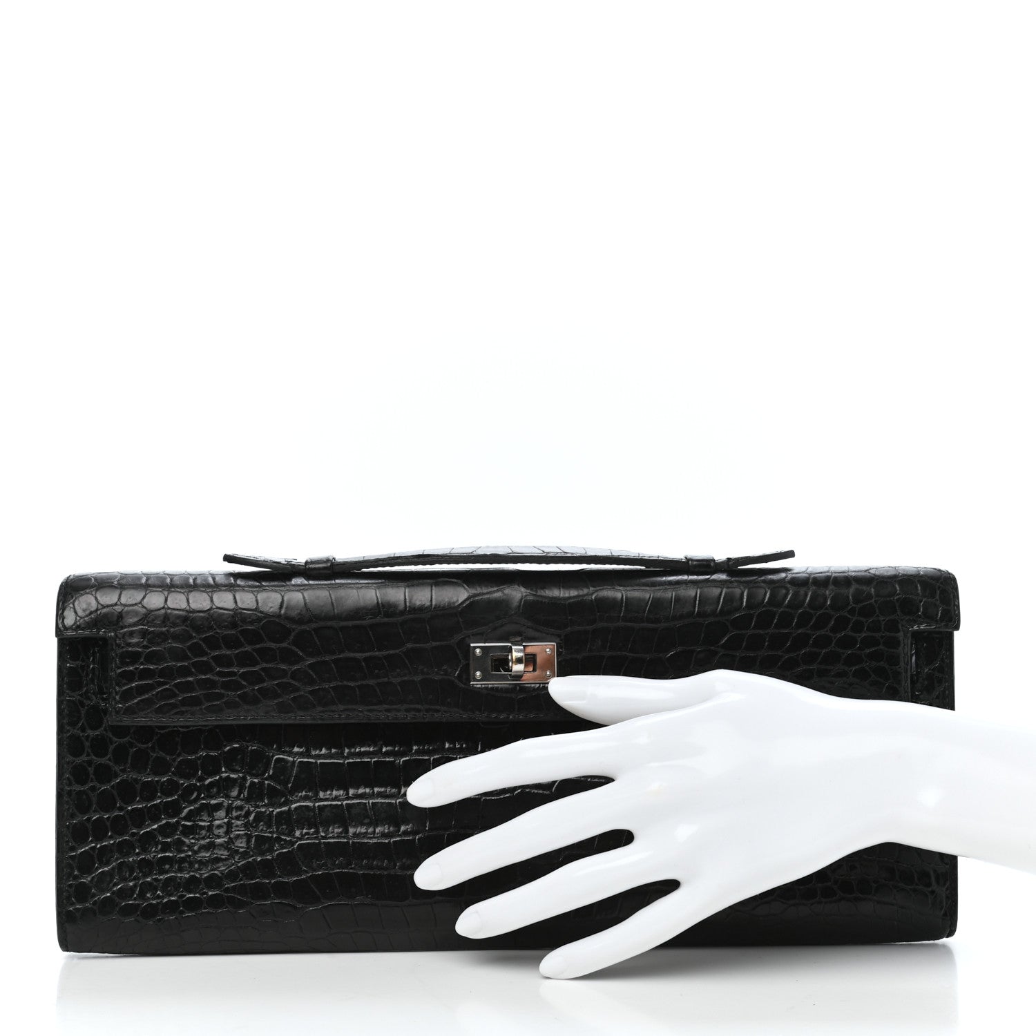 Hermes Matte Porosus Crocodile Kelly Cut Pochette Black 2 of 7