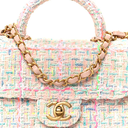 Chanel Tweed Quilted Baywatch Top Handle Flap Light Pink Green Orange Purple 9 of 11