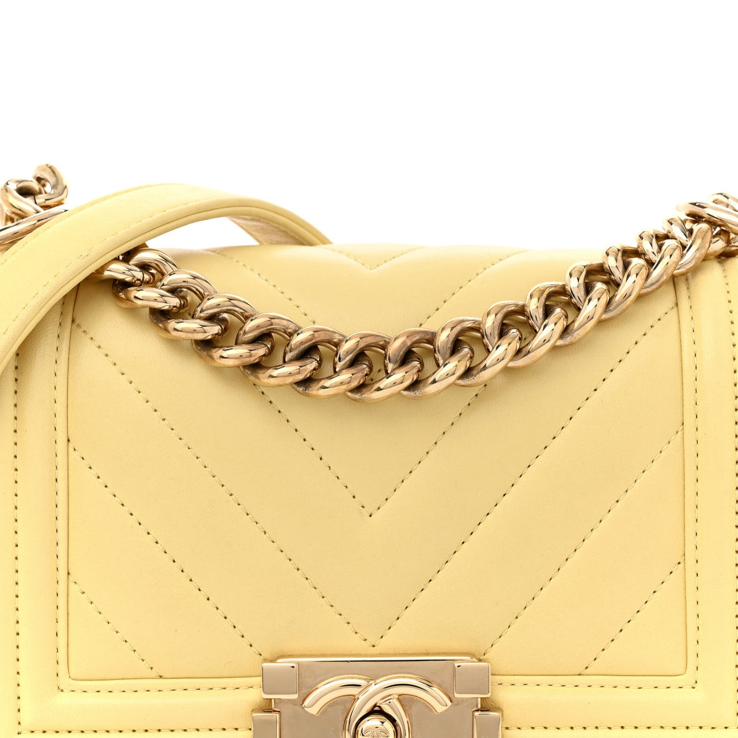 Calfskin Chevron Quilted Small Boy Flap Yellow