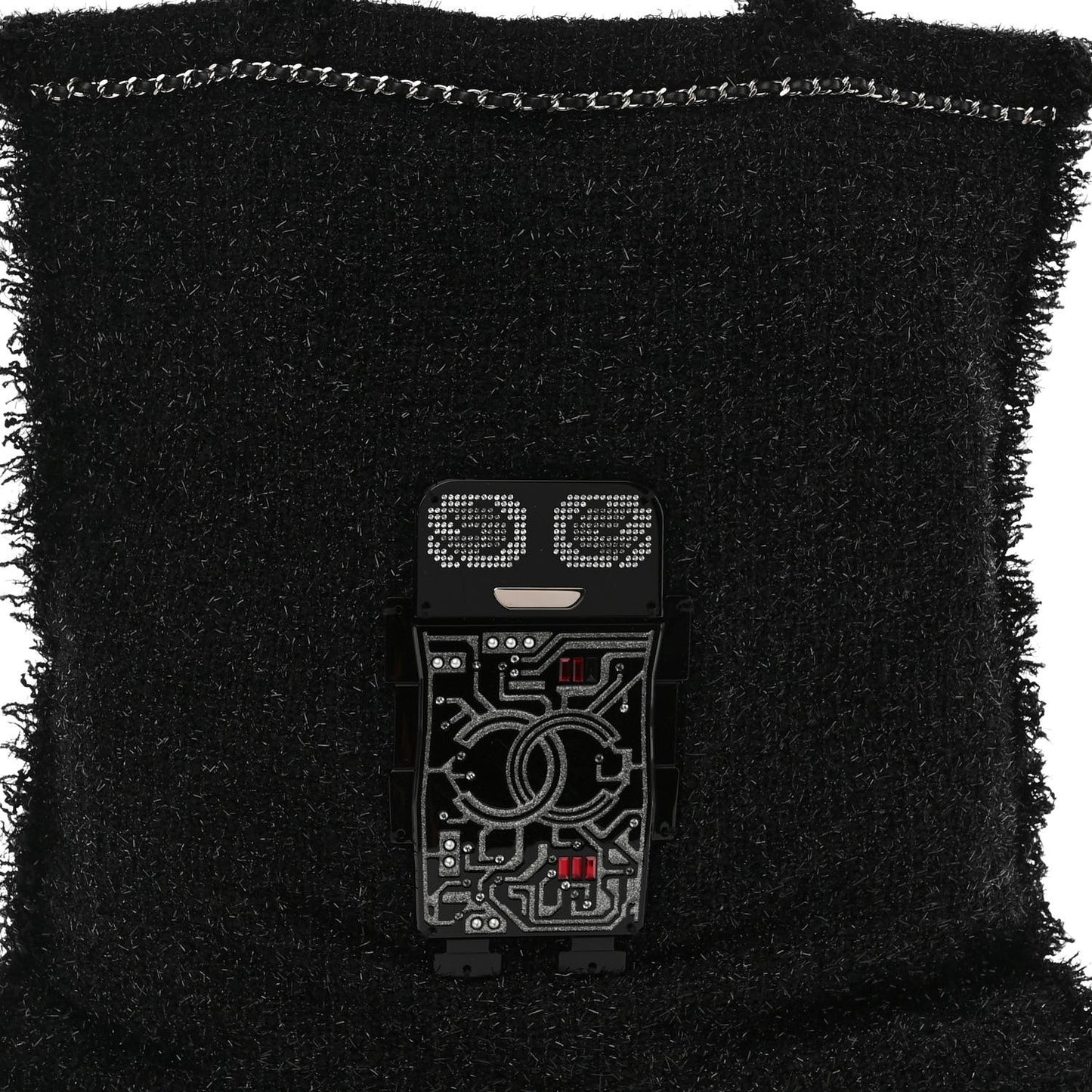 Tweed Resin Strass Large Robot Shopping Bag Black