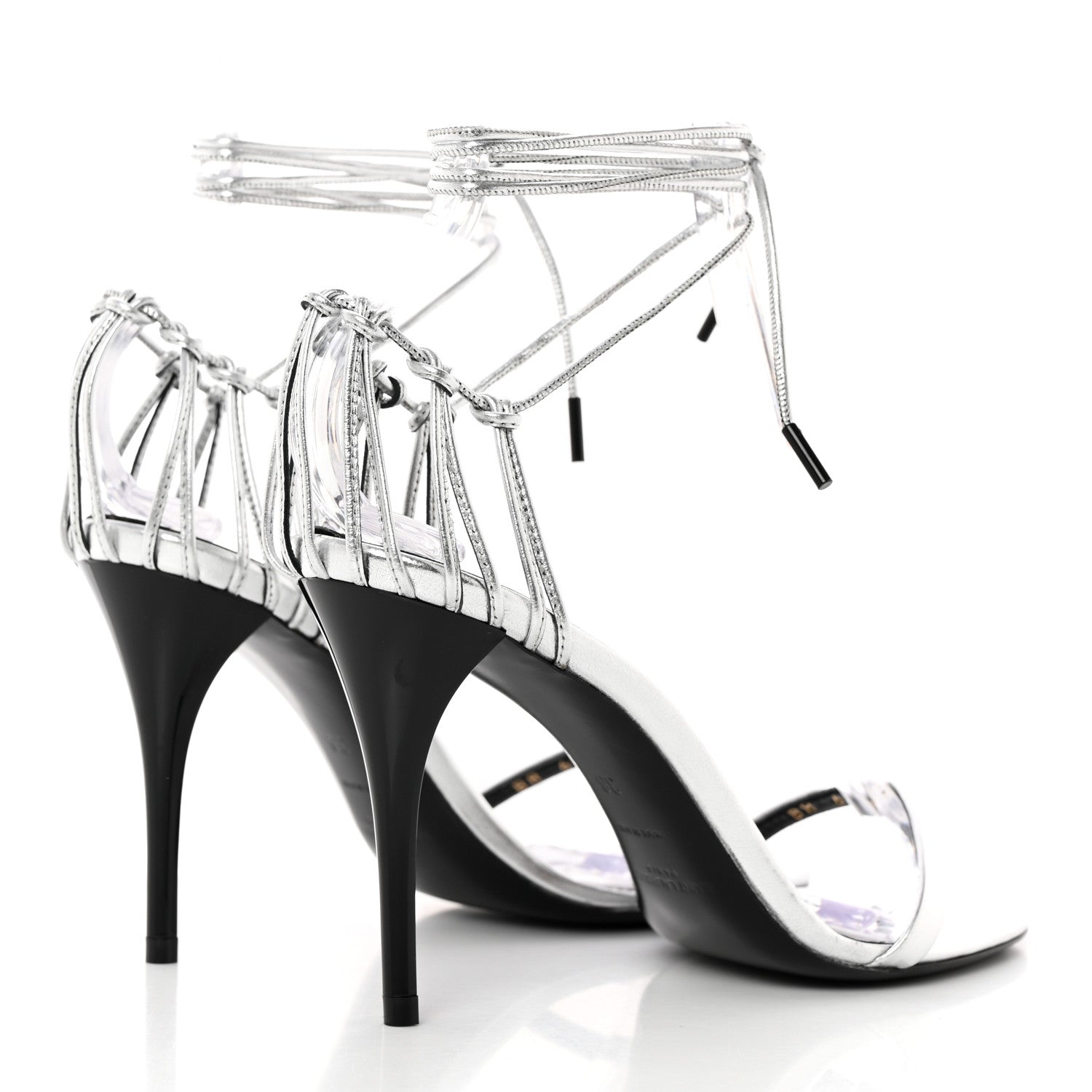 Saint Laurent Calfskin Lexi 90 Ankle Strap Sandals 36 Silver 4 of 17