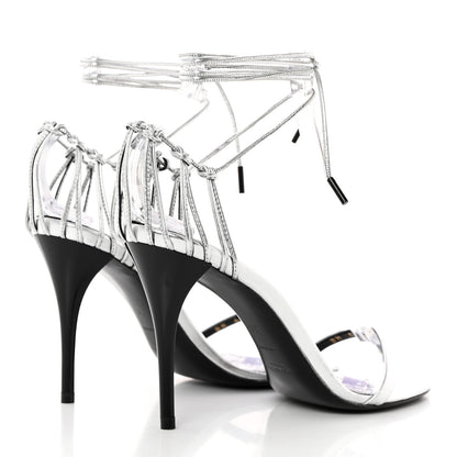 Saint Laurent Calfskin Lexi 90 Ankle Strap Sandals 36 Silver 4 of 17
