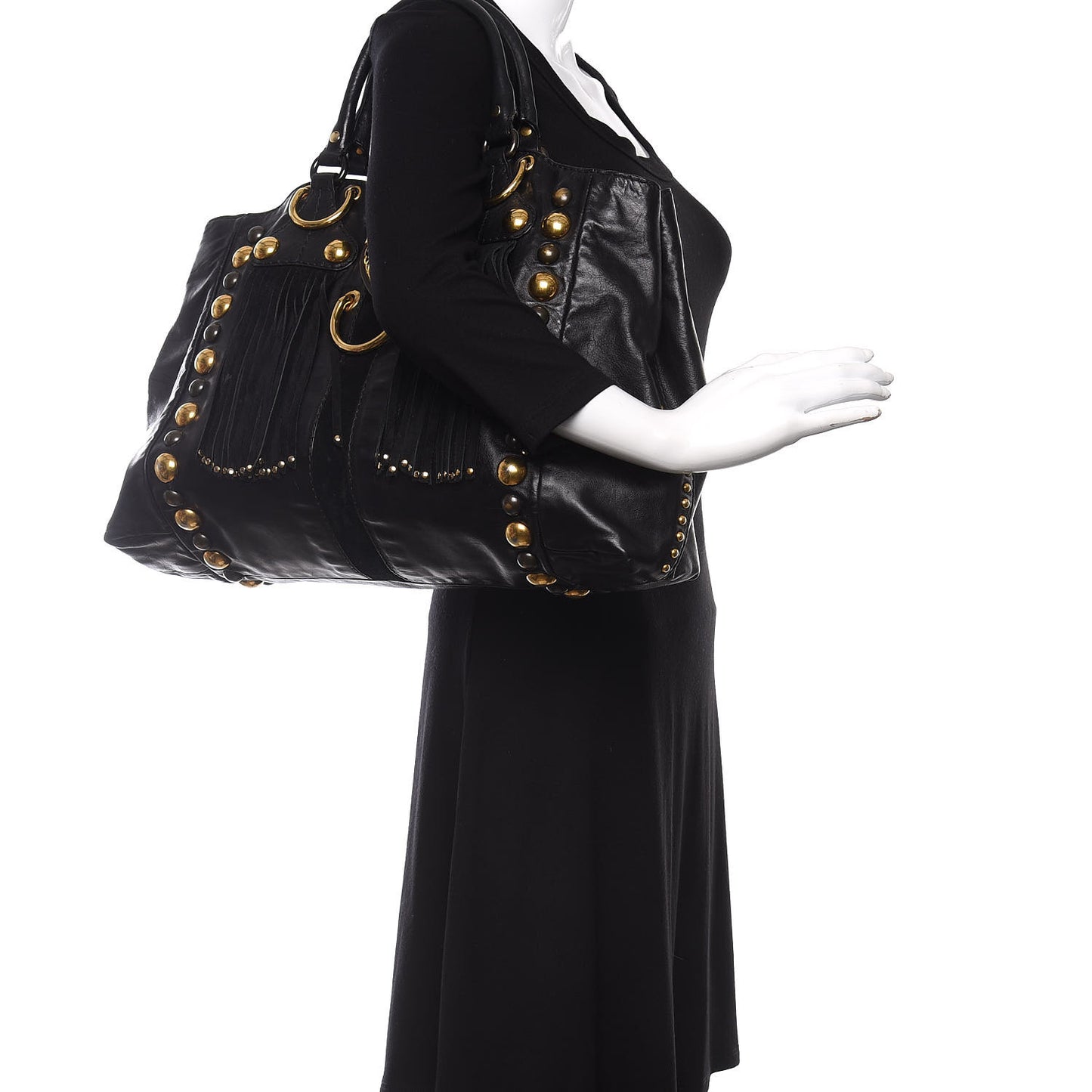 Calfskin Suede Fringe Large Babouska Tote Black
