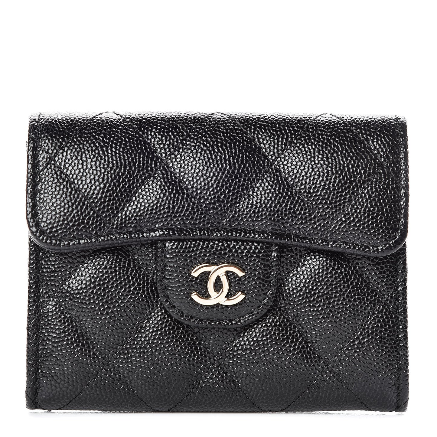 Caviar Quilted Flap Card Holder Wallet Black
