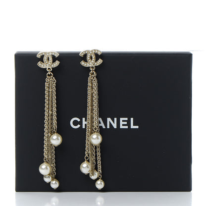 Chanel Pearl Chain CC Dangle Earrings Gold 5 of 5