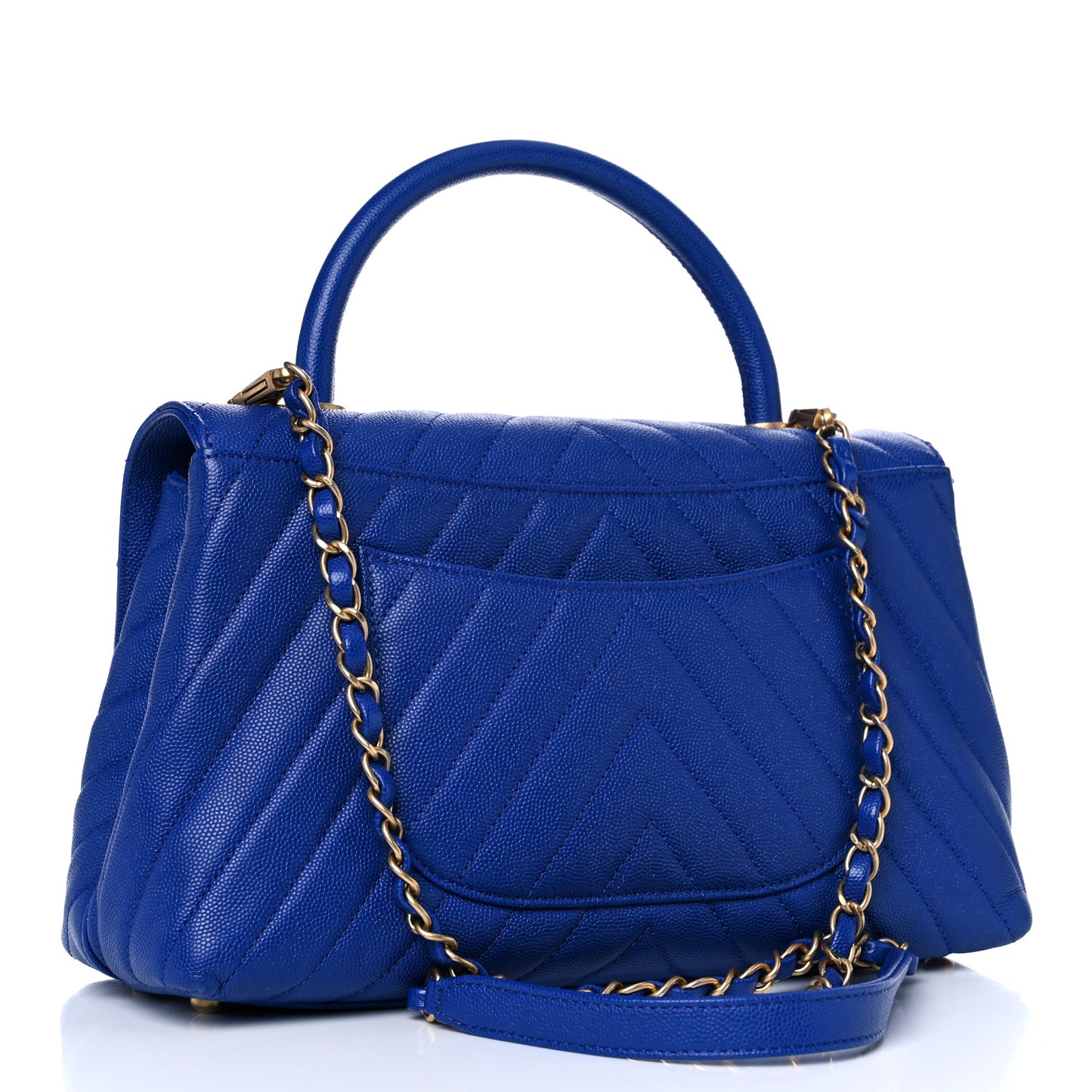 Caviar Chevron Quilted Small Coco Handle Flap Blue