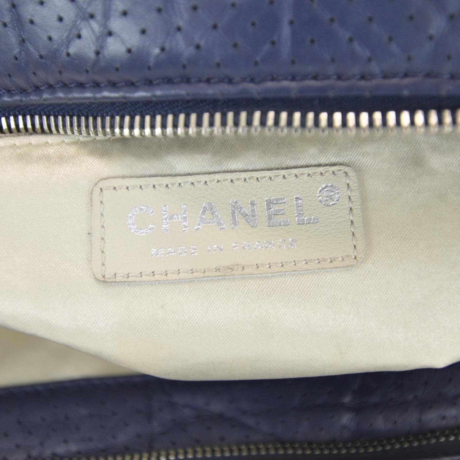 Chanel Aged Calfskin Perforated Tote Navy 9 of 10