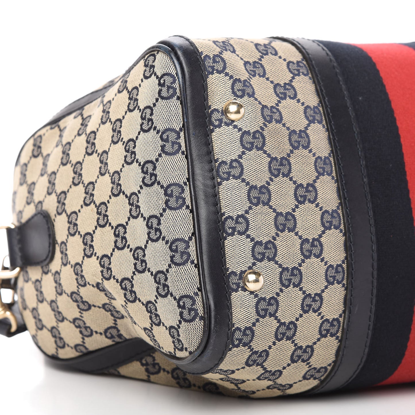 Monogram Selleria Calfskin Vintage Web Medium Boston Beige Blue