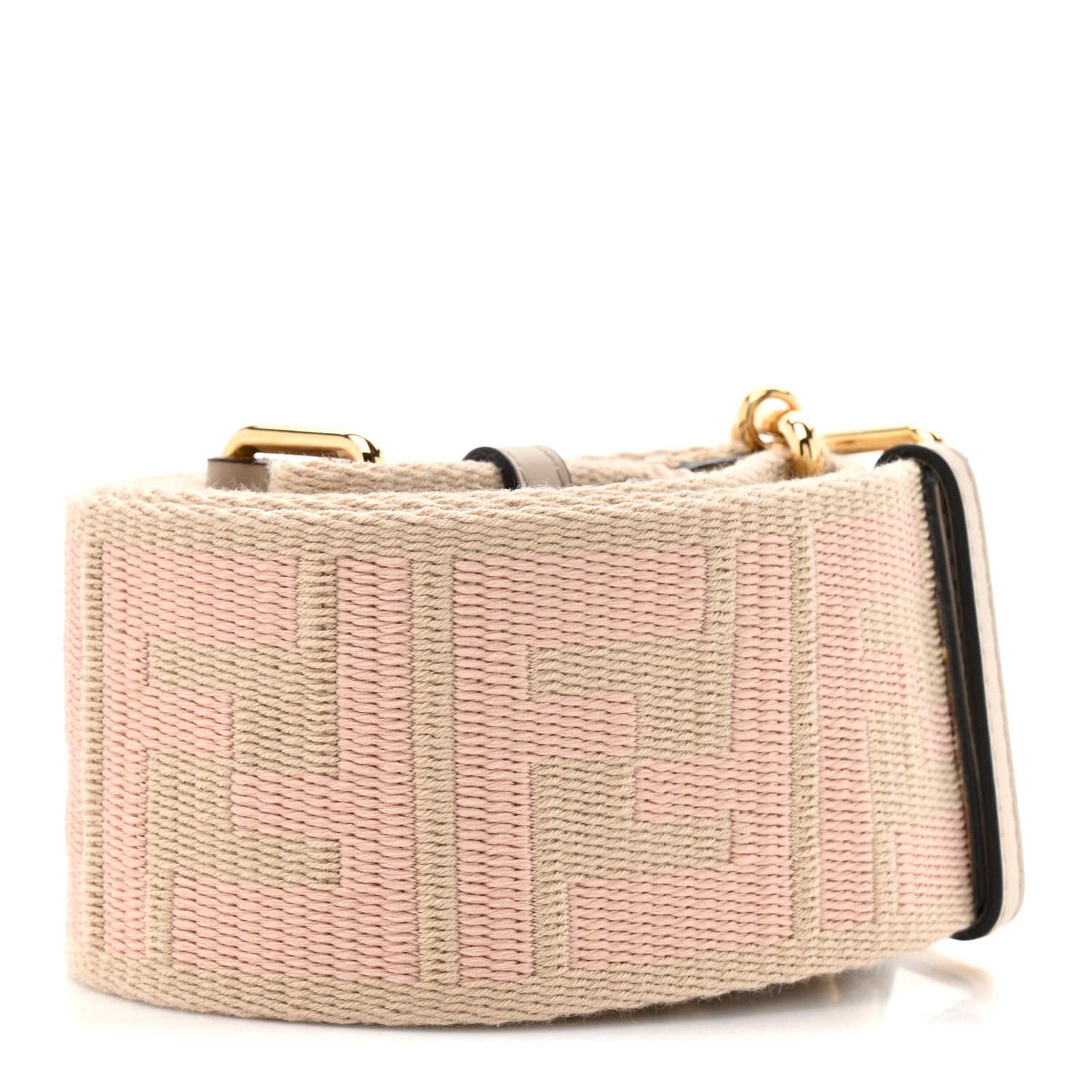 Fendi Jacquard Ribbon Vitello King FF Bi-Color Intreccio Adjustable Strap You Beige Pink 2 of 5