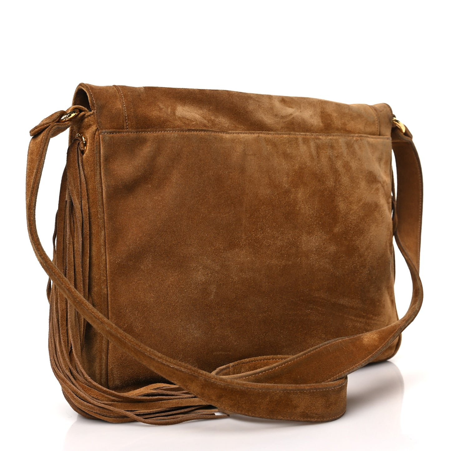 Suede CC Fringe Messenger Flap Bag Brown