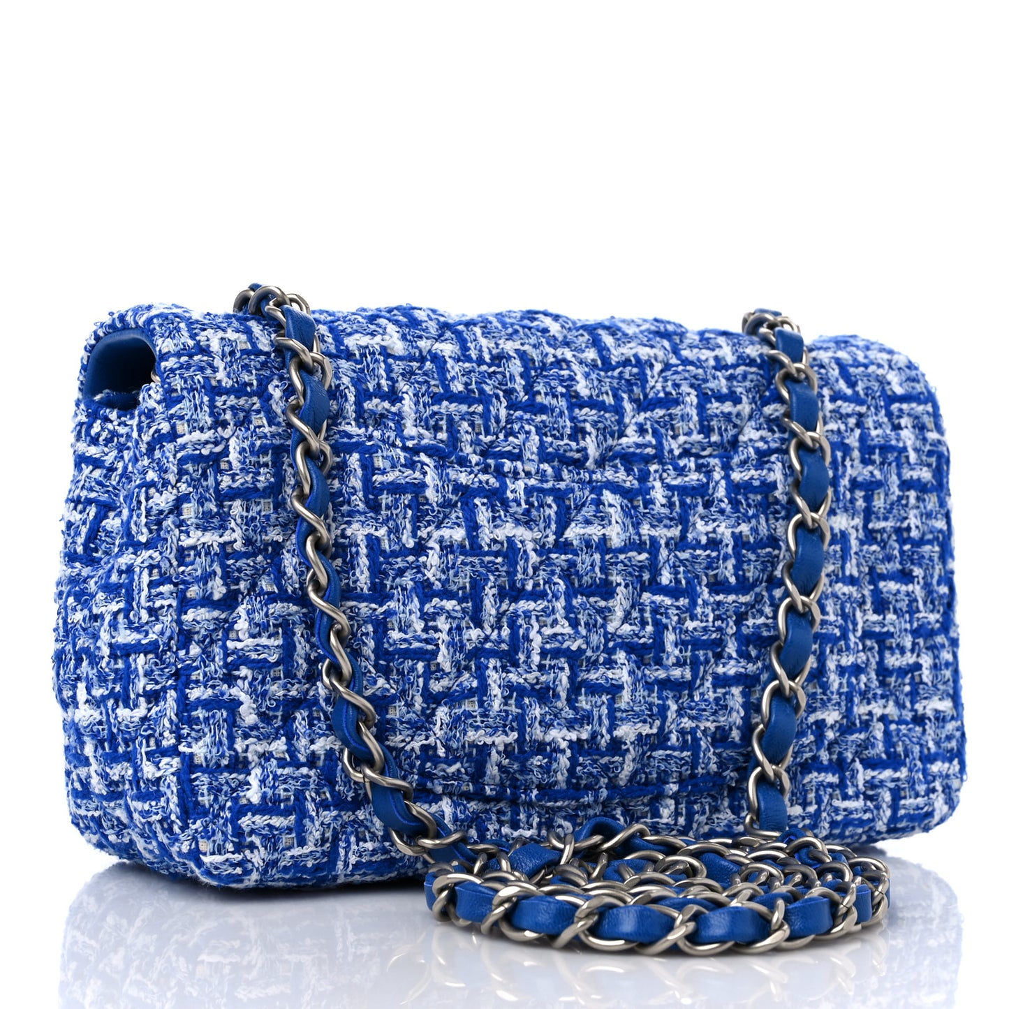 Tweed Quilted Mini Rectangular Flap Blue White