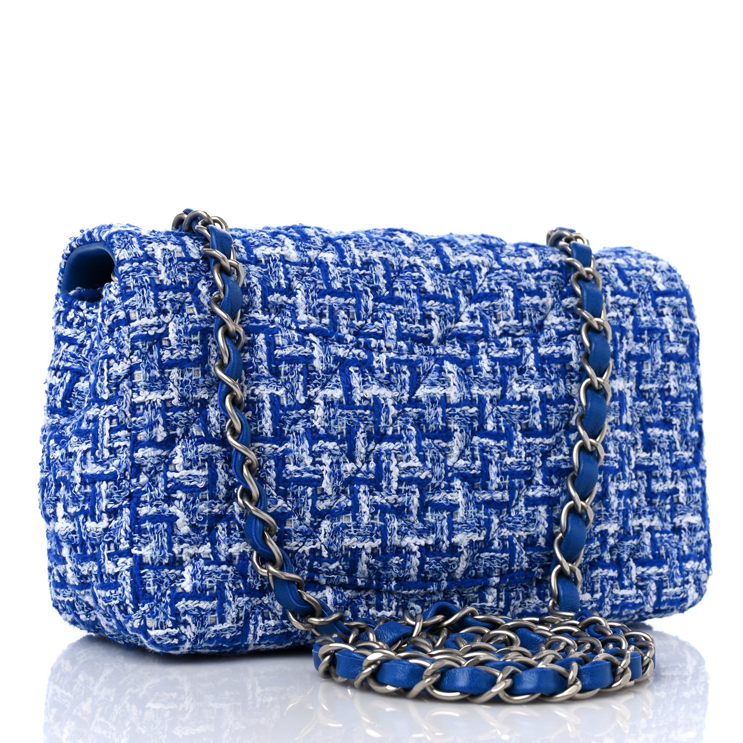 Chanel Tweed Quilted Mini Rectangular Flap Blue White 3 of 9