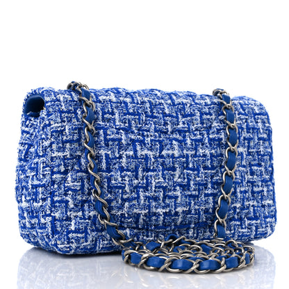 Chanel Tweed Quilted Mini Rectangular Flap Blue White 3 of 9
