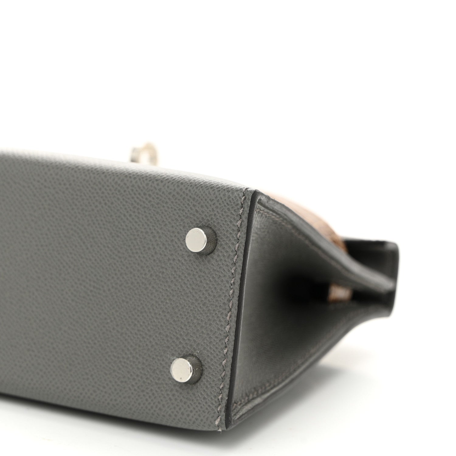 Hermes Madame Calfskin Shiny Alligator Mini Kelly Sellier Touch 20 Gris Meyer Ficelle 10 of 11