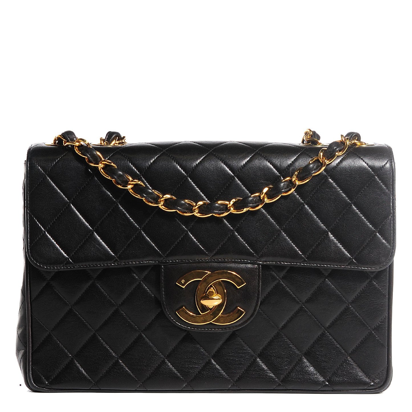 Lambskin Quilted Jumbo Flap Black