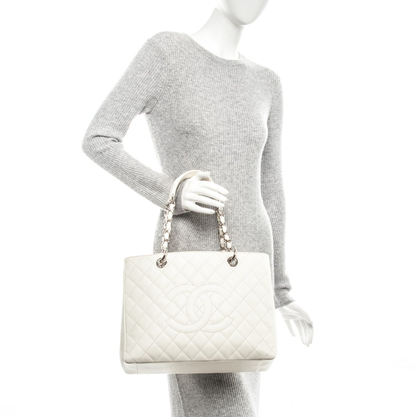 Caviar Quilted Grand Shopping Tote GST White