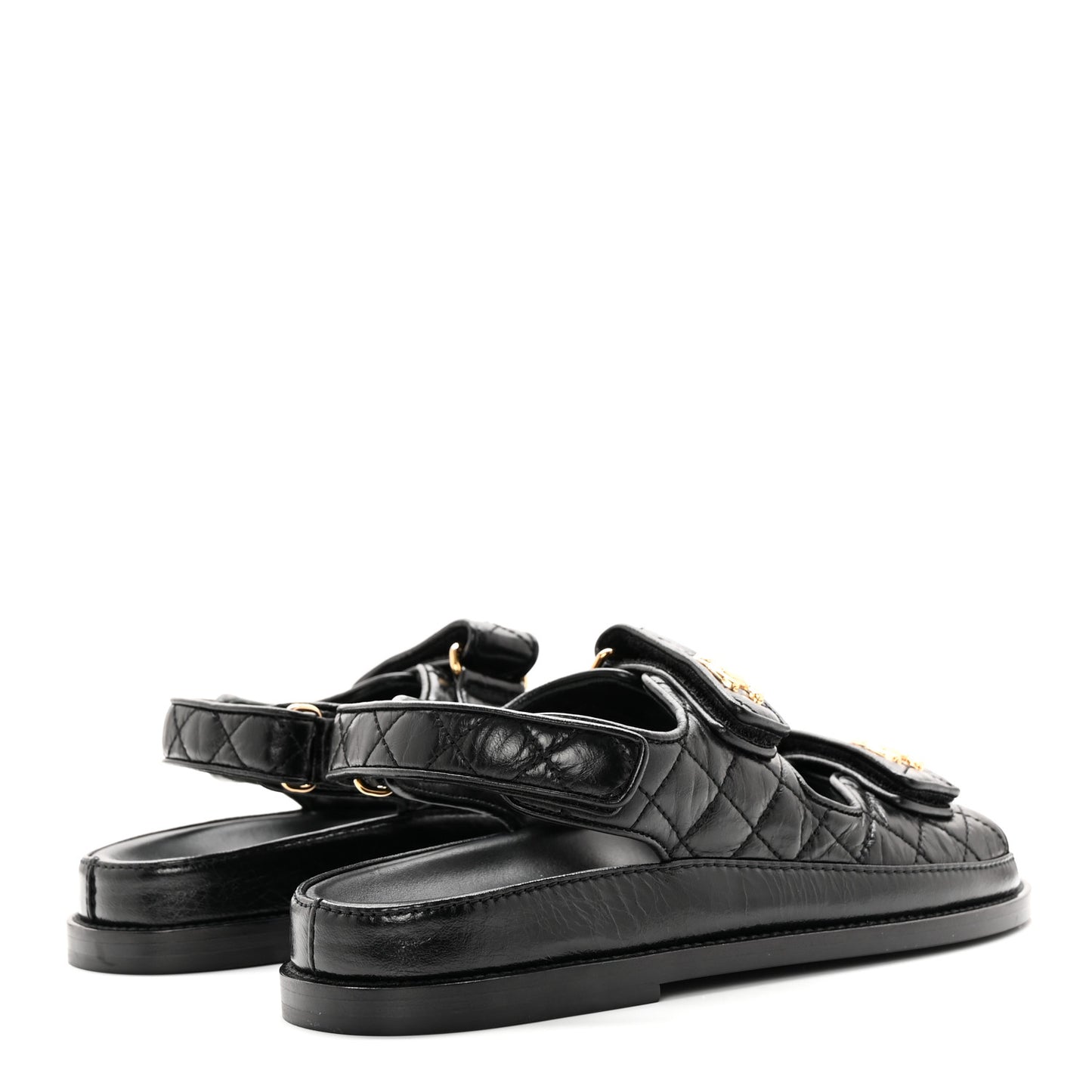 Shiny Calfskin Velcro Dad Sandals 37.5 Black