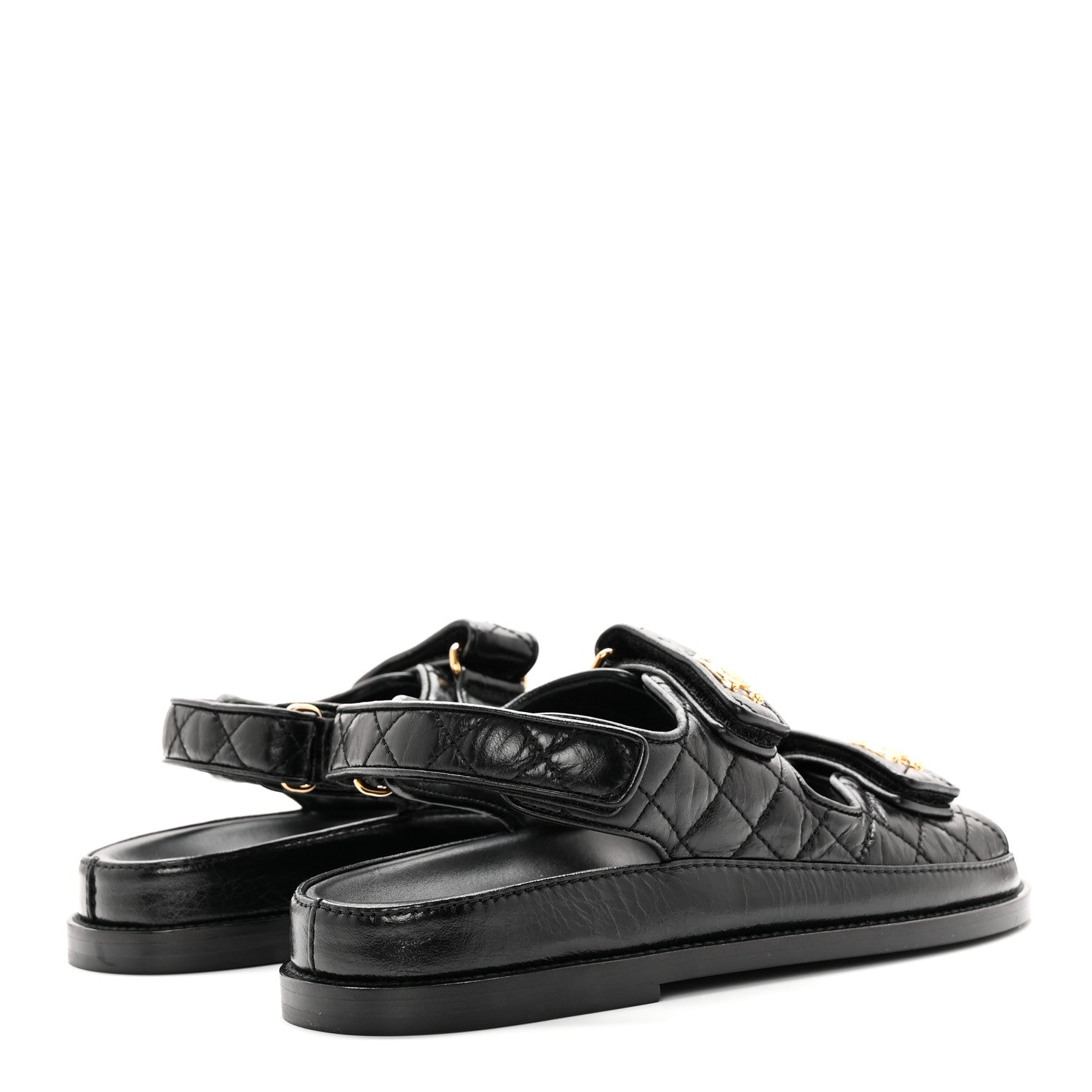 Chanel Shiny Calfskin Velcro Dad Sandals 37.5 Black 4 of 10