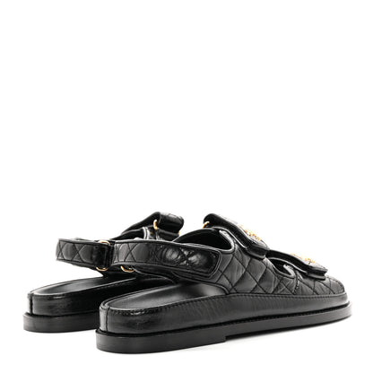 Chanel Shiny Calfskin Velcro Dad Sandals 37.5 Black 4 of 10
