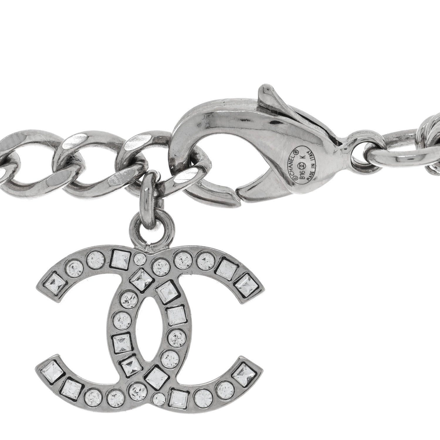 Chanel Crystal Emoji Peace CC Multi Strand Chain Necklace Silver 4 of 5