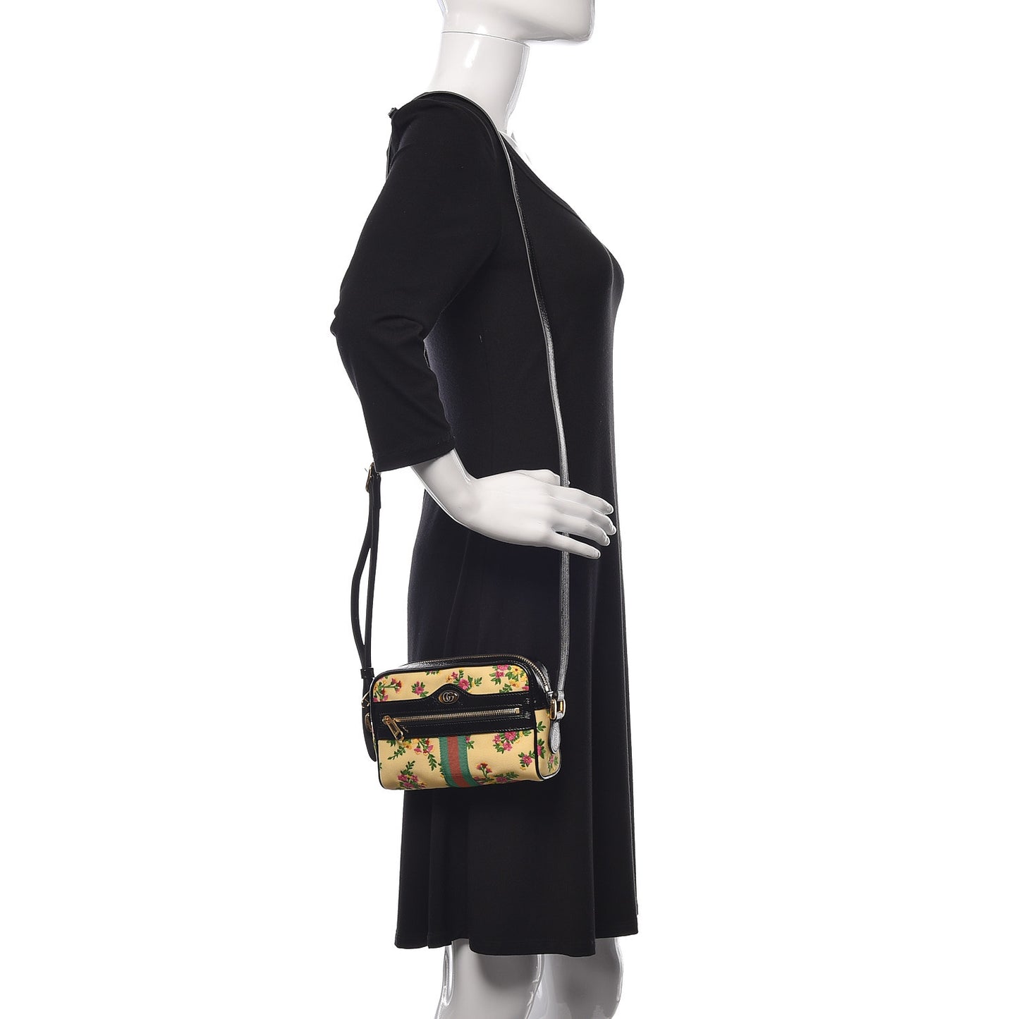 Canvas Patent Web Floral Embroidered Mini Ophidia Shoulder Bag