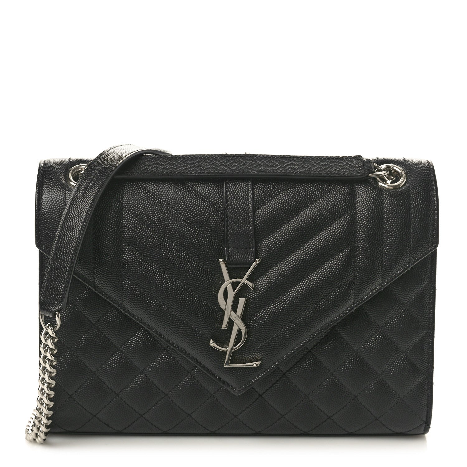 Saint Laurent Grain De Poudre Textured Mixed Matelasse Triquilt Medium Monogram Satchel Black 1 of 9