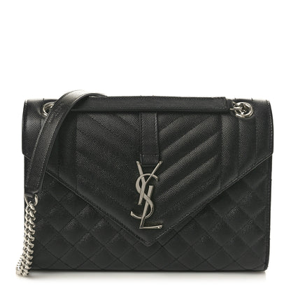 Saint Laurent Grain De Poudre Textured Mixed Matelasse Triquilt Medium Monogram Satchel Black 1 of 9