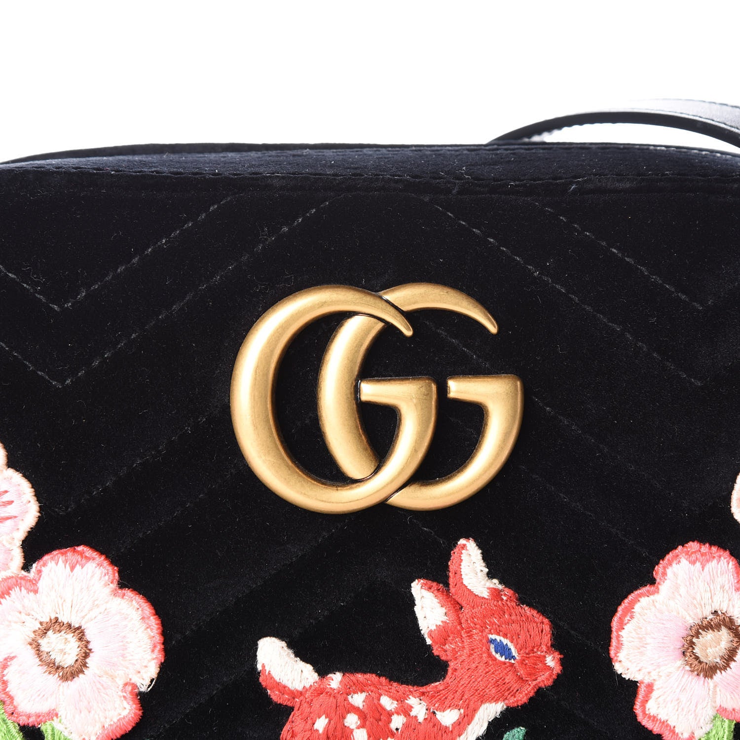 Gucci Velvet Matelasse Deer Embroidered Small GG Marmont Chain Shoulder Bag Black 9 of 9