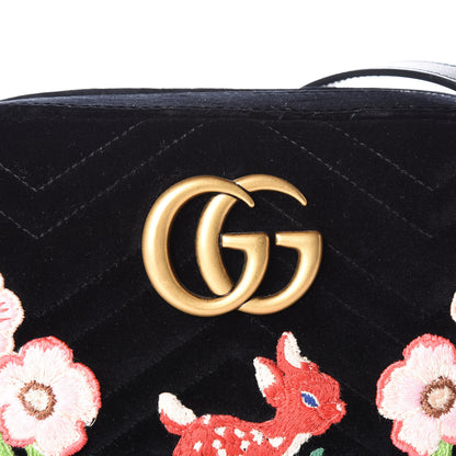 Gucci Velvet Matelasse Deer Embroidered Small GG Marmont Chain Shoulder Bag Black 9 of 9