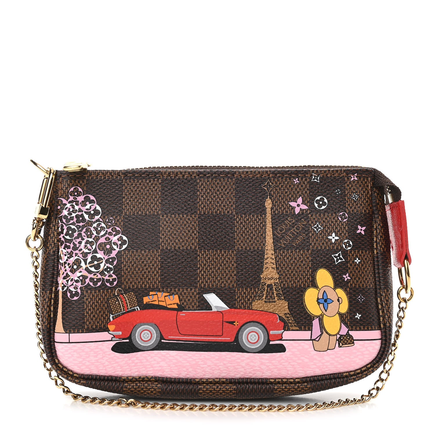 Louis Vuitton Damier Ebene 2019 Christmas Animation Mini Pochette Accessories Red 1 of 11