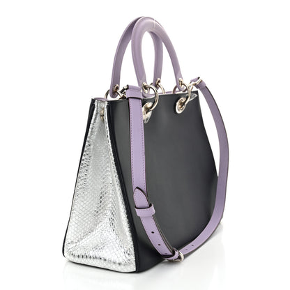 Christian Dior Calfskin Snakeskin Medium Diorissimo Tote Navy Purple Silver 4 of 12