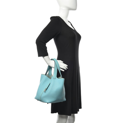 Hermes Taurillon Clemence Swift Picotin Lock 22 MM Bleu Atoll 2 of 10
