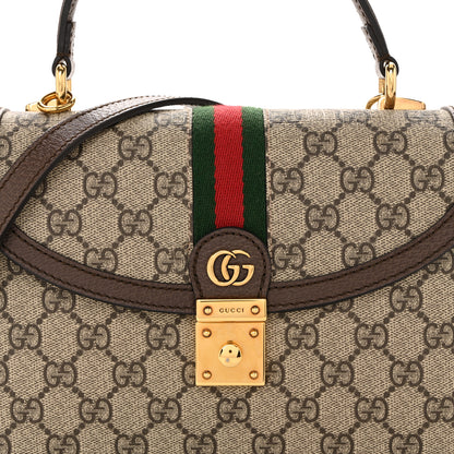 Gucci GG Supreme Monogram Textured Dollar Calfskin Web Small Ophidia Padlock Top Handle Bag Beige Ebony New Acero 8 of 13