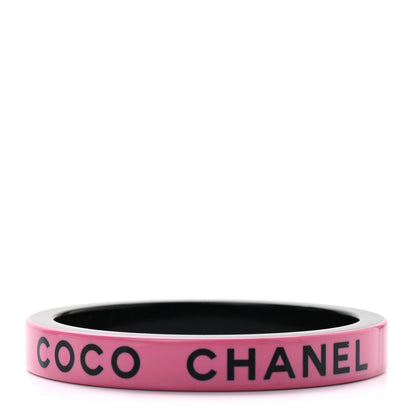 Chanel Resin Logo Bangle Bracelet Pink Black 1 of 4