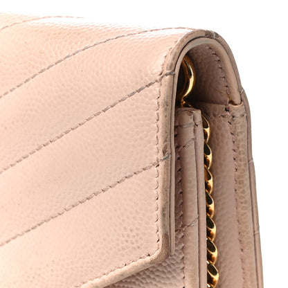 Saint Laurent Grain De Poudre Matelasse Chevron Monogram Envelope Chain Wallet Nude Powder 20 of 30