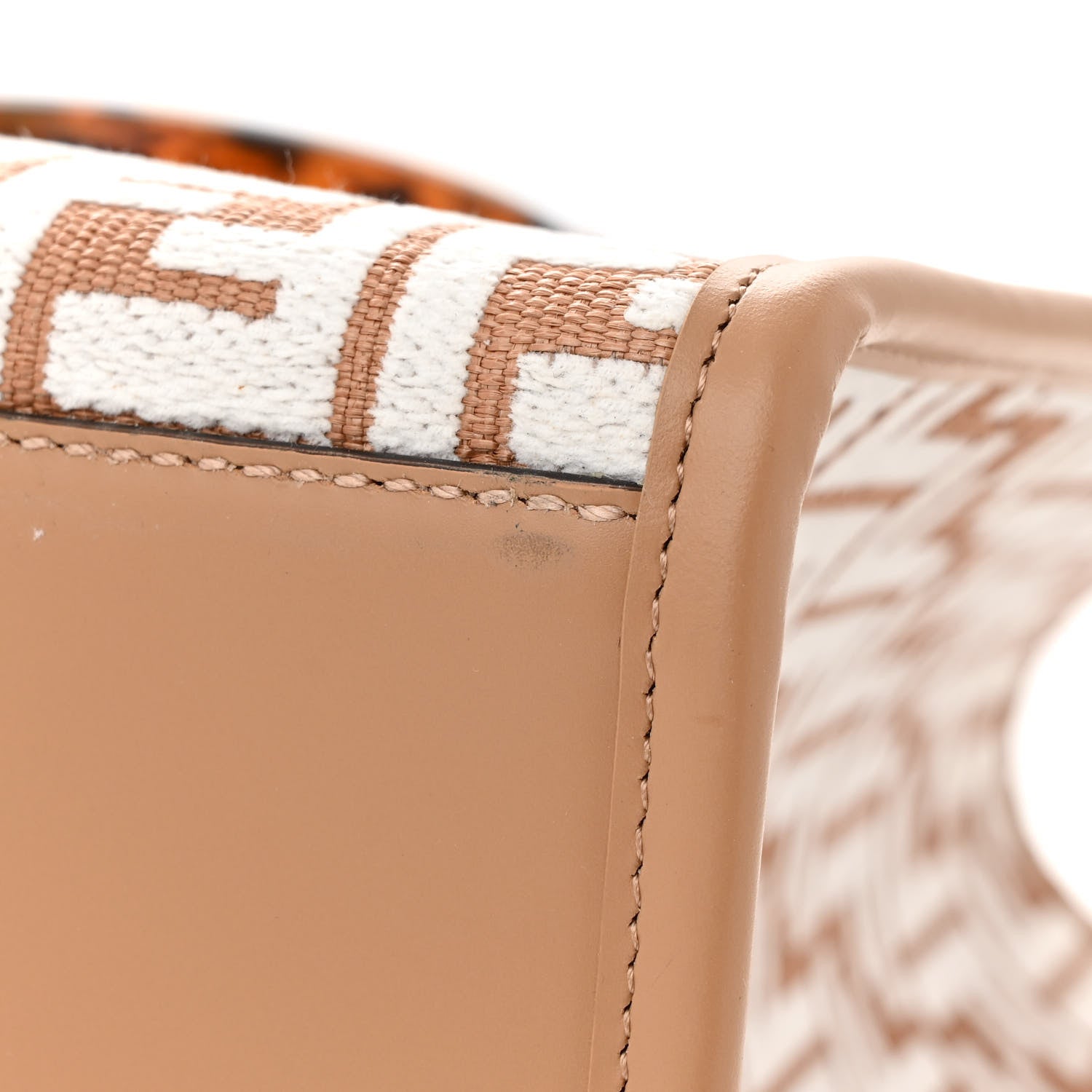 Fendi Woven Fabric Calfskin FF Medium Fendi Sunshine Shopper Tote Natural White Dark Honey 10 of 10