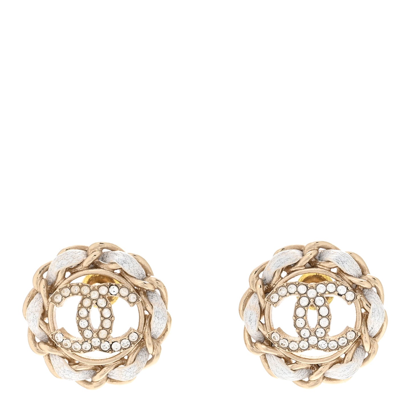 Crystal Lambskin Chain Around CC Earrings Light Gold White