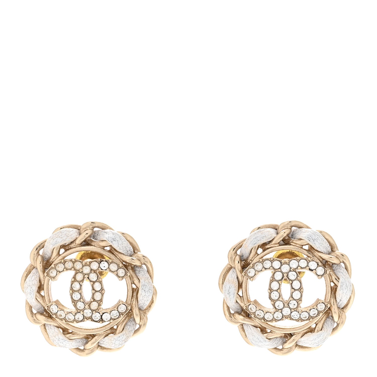 Chanel Crystal Lambskin Chain Around CC Earrings Light Gold White 1 of 6