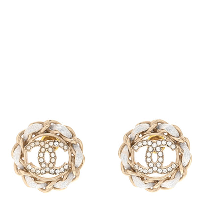 Chanel Crystal Lambskin Chain Around CC Earrings Light Gold White 1 of 6