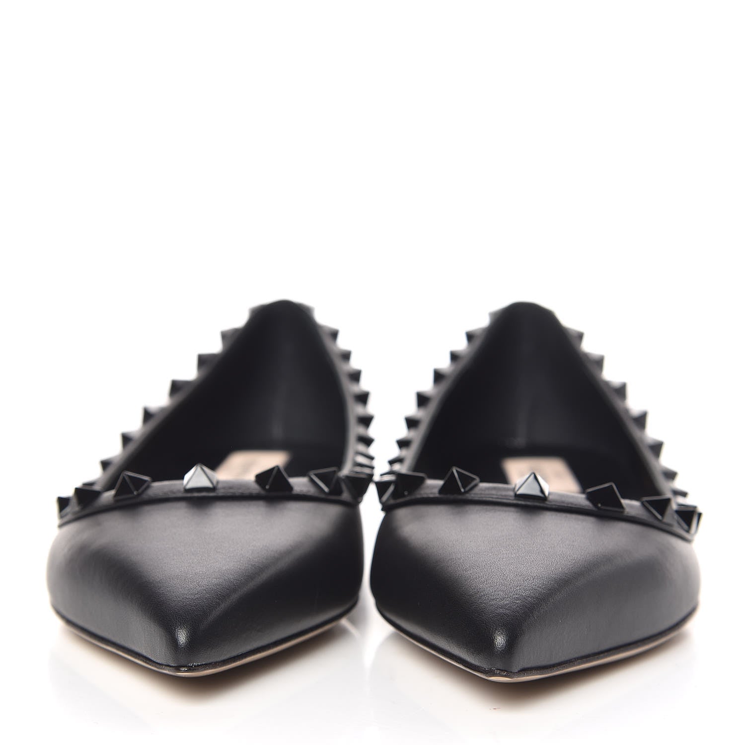 Valentino Garavani Calfskin Lacquered Monochrome Rockstud Ballerina Flats 37 Black 2 of 9