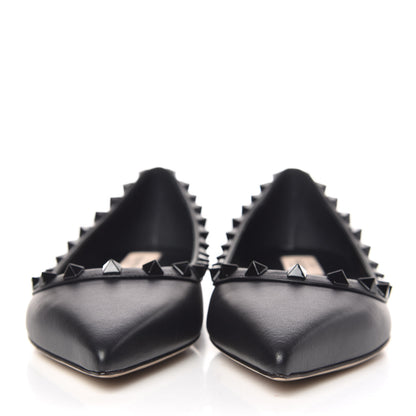 Valentino Garavani Calfskin Lacquered Monochrome Rockstud Ballerina Flats 37 Black 2 of 9