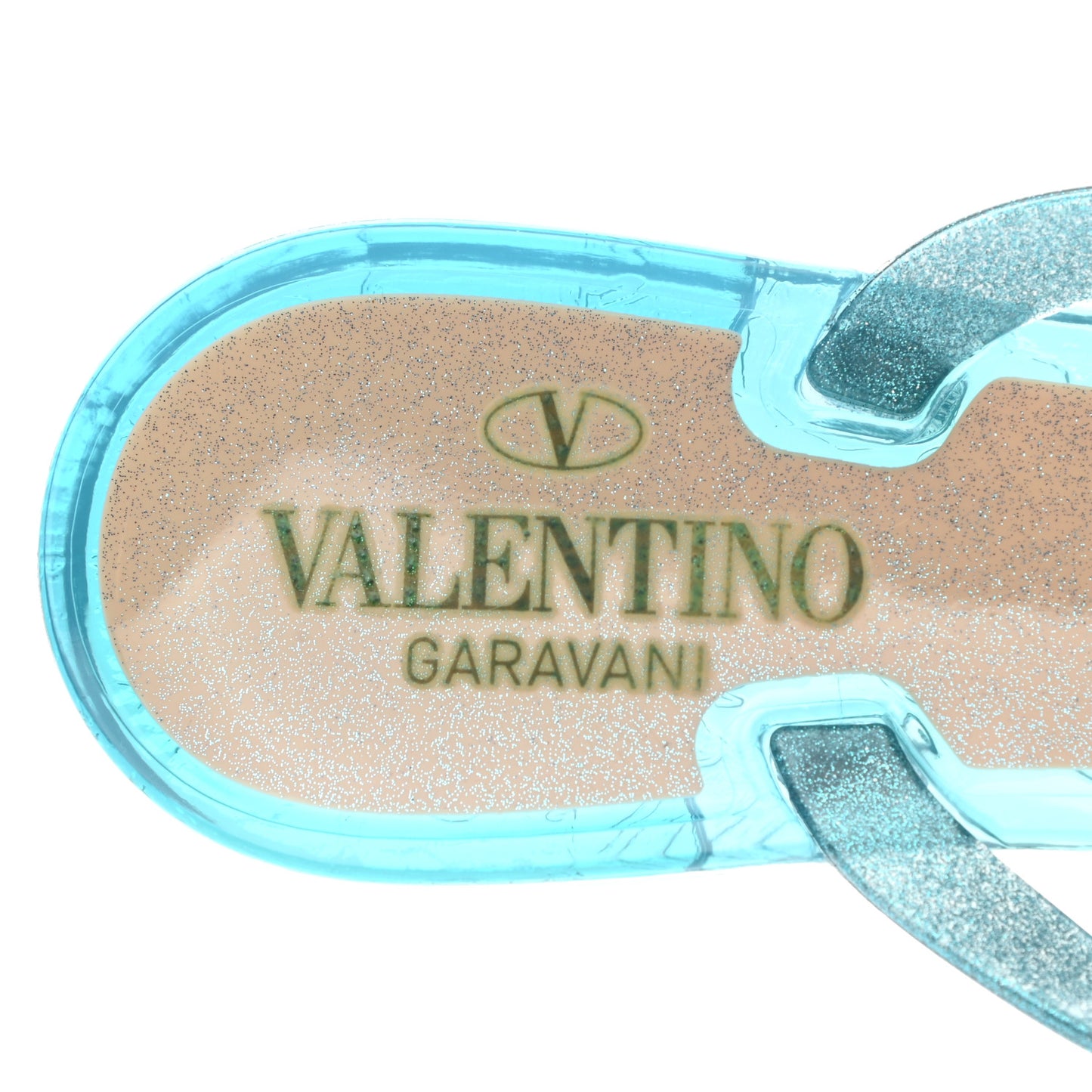PVC Jelly Glitter Rockstud Bow Thong Sandals 37 Cerulean