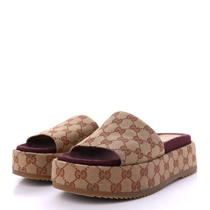 Gucci Canvas GG Monogram Angelina Platform Slide Sandals 39.5 Beige Ruggine 3 of 8