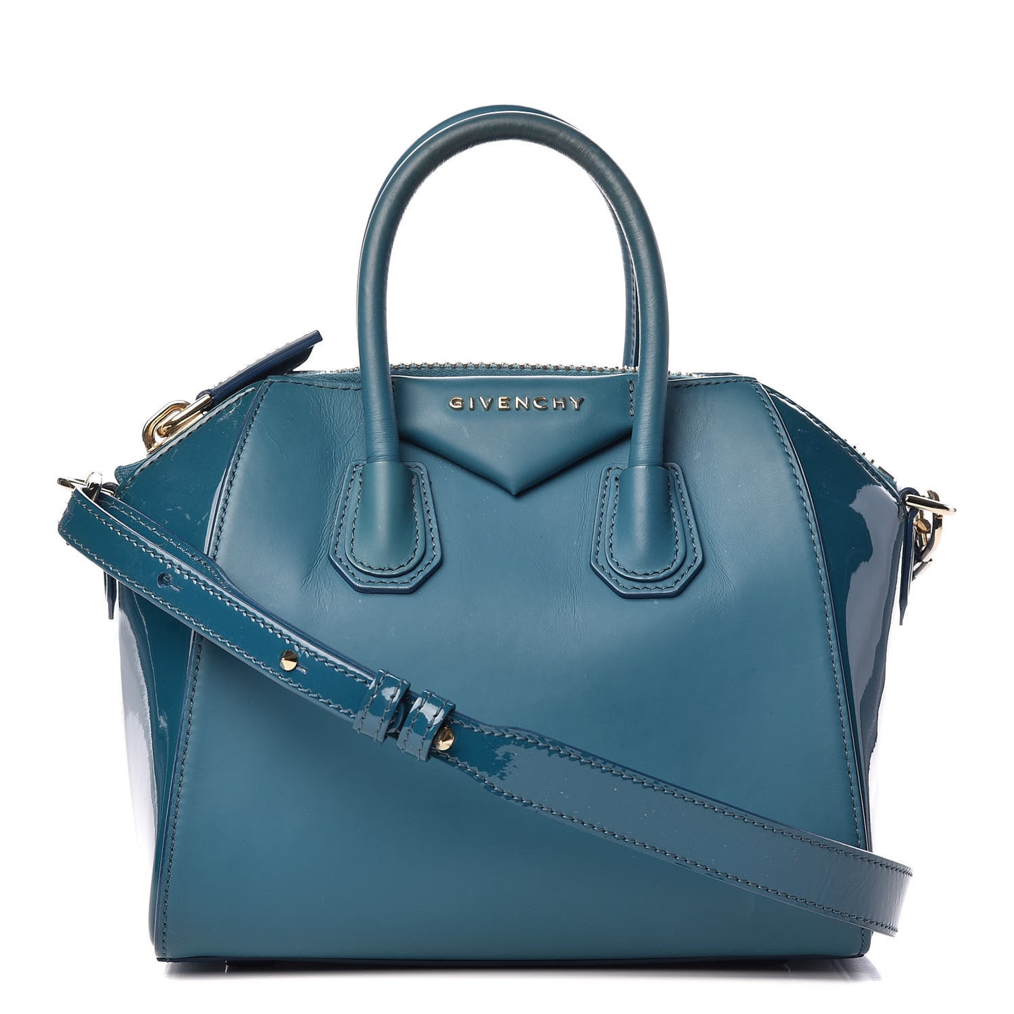 Calfskin Patent Mini Antigona Petrol Blue