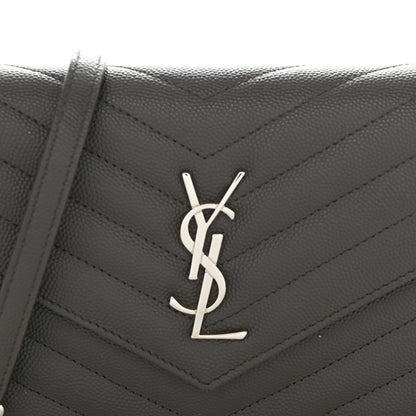 Saint Laurent Grain De Poudre Matelasse Chevron Monogram Envelope Chain Wallet Coal 8 of 12