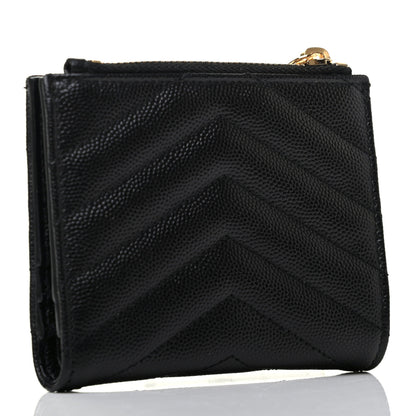 Saint Laurent Grain De Poudre Matelasse Chevron Monogram Zipped Card Case Black 3 of 8