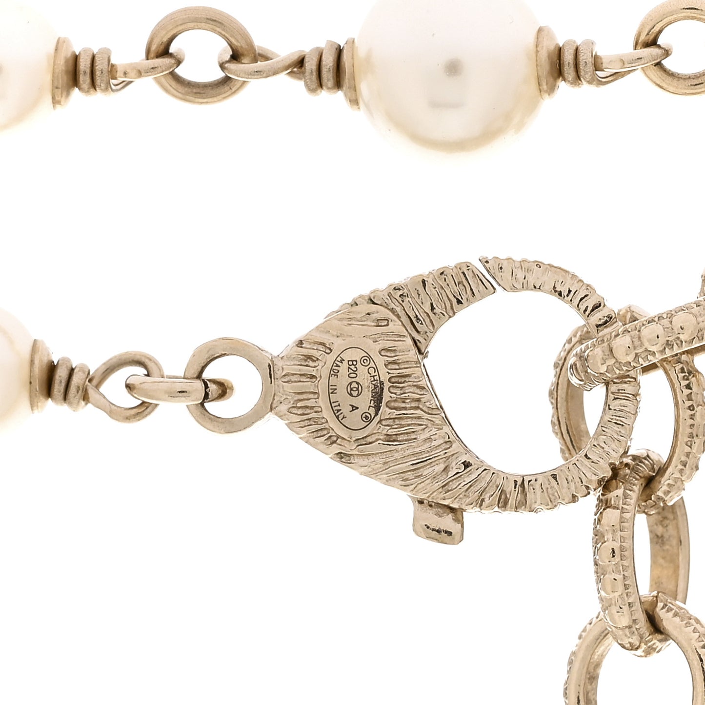 Crystal Pearl CC Long Necklace Gold